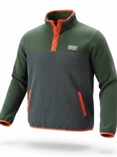 Eddie Bauer Kids M 10/12 Colorblock Fleece Snap Pullover Green Gray Orange