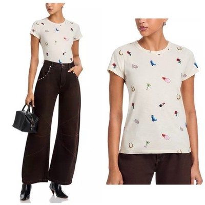 NWT $138 Rag & Bone All Over RB Patch Tee In Ivory Size: Small