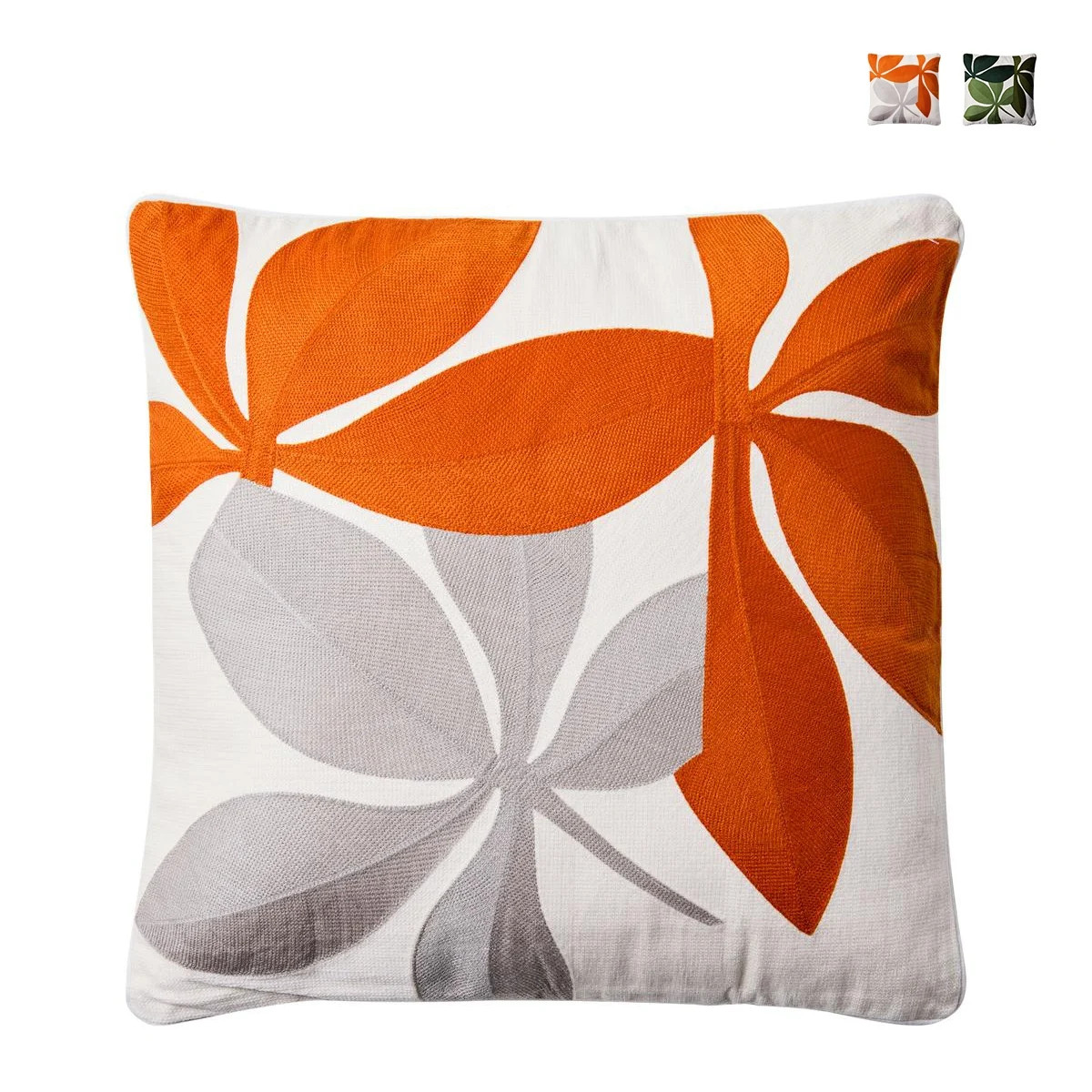 Coussin brodé feuilles colorées Brantu en coton haut de gamme
