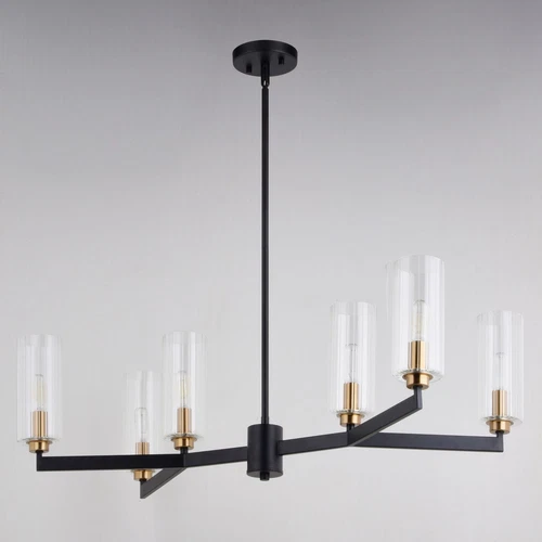 Claremont 31.25-in. W 6 Light Chandelier Matte Black with Autumn Brass - Picture 4 of 6