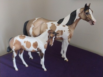 Peter Stone Dun Pinto Ideal Stock Horse Mare And Foal, OOAK! Custom Tails!