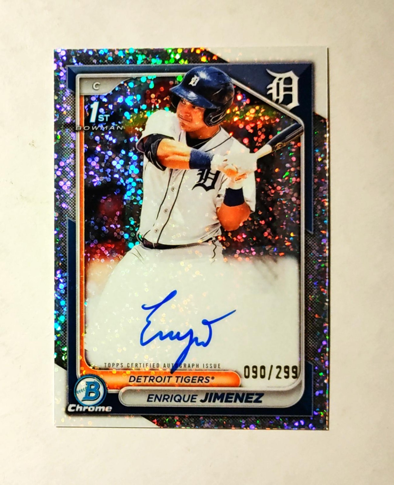 Enrique Jimenez 2024 1st Bowman Chrome AUTO SPECKLE REFRACTOR 090/299 Tigers R6