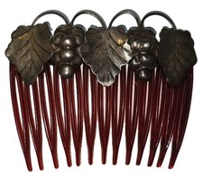 VINTAGE HECHO EN MEXICO STERLING SILVER LEAF GRAPE HAIR COMB