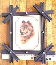 Antique Tramp Art Walnut Picture Frame Porcelain Button 8x10”