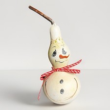 Snowman Hand Painted Gourd Winter Holiday Christmas Decor Painted Scarf Vtg