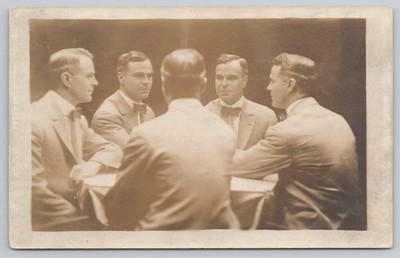 Dapper Man Bowtie Mirror Trick Multigraph NYC Studio RPPC Real Photo Postcard