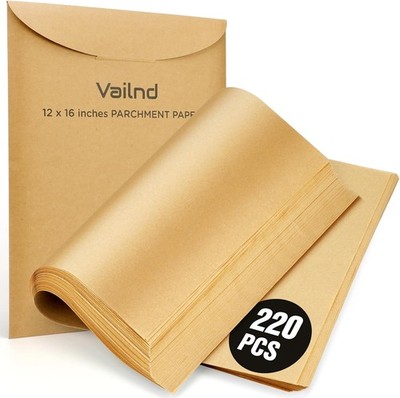 Vailnd 220 Pcs Unbleached Parchment Paper Sheets for Baking, 12'' X 16''