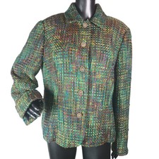 VTG Coldwater Creek Women's Multicolor Rainbow, Button-up Tweed Jacket Sz L