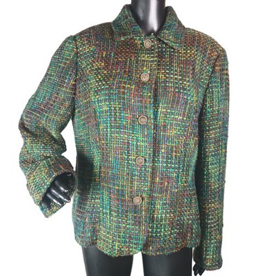 VTG Coldwater Creek Women's Multicolor Rainbow, Button-up Tweed Jacket Sz L