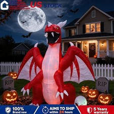Halloween 8FT Inflatable Dragon with LED Red Flame Blow Up Yard Outdoor Decor
