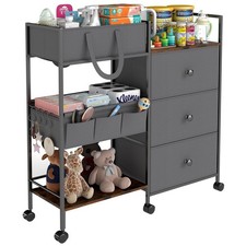 3-Tier Baby Diaper Caddy Organizer and Storage Cart, Baby Essentials with 2 2...