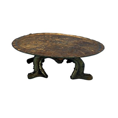 VTG Miniature Etched Floral Brass Dollhouse Pedestal Table Alter Stand India