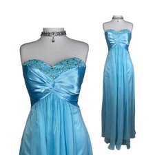 Y2K Blue Chiffon Prom Dress: Beaded Sweethear...