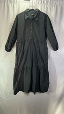 Quince Poplin Midi Tunic Dress Womens XL Black Cotton Relaxed Fit Puff Sleeves