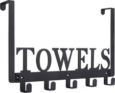Over The Door Hooks, Towel Holder for Bathroom, Mount 5 hooks, Black 