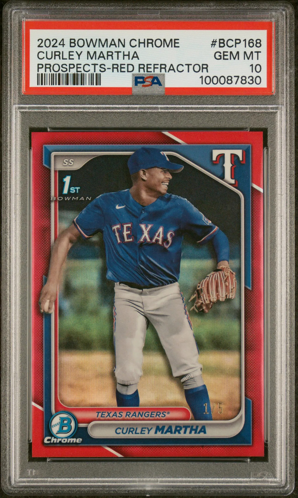 2024 Bowman Chrome Prospects Curley Martha #BCP168 Red Refractor 1/5 PSA 10