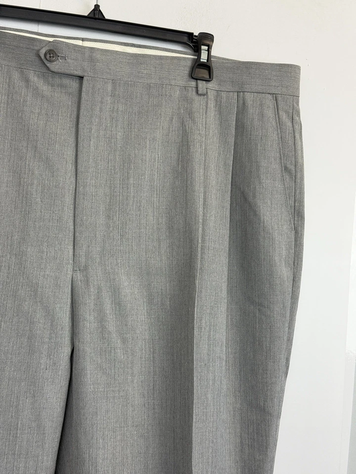 Joseph & Feiss 羊毛混纺打褶正装裤男式 44X29 灰色铐边 — 第 2/4 张图片