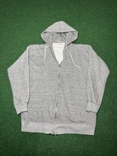 Vintage 60s Grey Hoodie Sweatshirt, Zip Up, Waffle Lined, Blank Large 