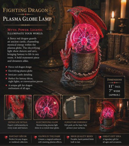 Intricately Designed Dragon Statue With Electric Plasma Ball