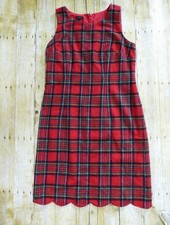 Talbots Dress Red Plaid Tartan Scallop Hem Shimmer Sleeveless Column dress sz 8