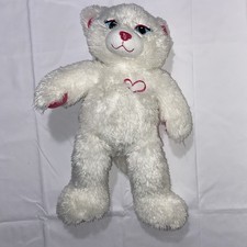 Build a Bear White Cat Kitten Kitty With Pink Heart Stuffed Plush Toy 18