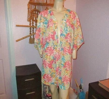 Time And Tru Crinkle Gauze Kimono Size L XL Coverup Hawaiian Tropical Resortwear