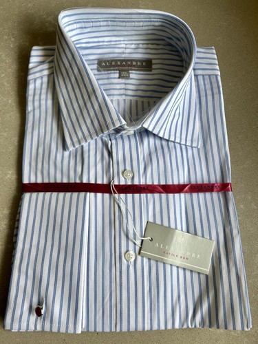 NEW Alexandre Savile Row Men's Blue/White Striped Shirt, neck size 17.5" (44 cm)