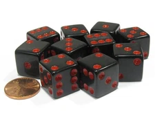Koplow Games Set of 10 Six Sided Square Opaque 16mm D6 Dice - Black with Red...