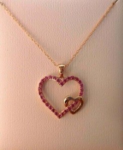 Authentic Round Cut Simulated Pink Ruby Women's Heart Pendant In 14k Yellow Gold Plated