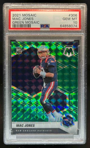 2021 Panini Mosaic Mac Jones RC Prizm Green Rookie #306 Patriots PSA 10