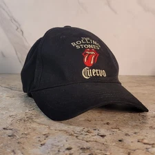 VINTAGE THE ROLLING STONES X CUERVO EMBROIDERED LOGO BLACK ADJUSTABLE HAT