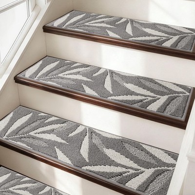 Stair Treads for Wooden Steps with 3D Leaf Pattern, 14 Pack 9'' X 28'' Carpet S...