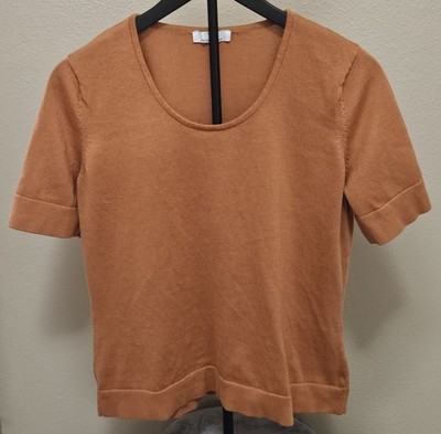Medium Orange Peter Hahn 100% Cotton Short Sleeve Scoop Neck Sweater