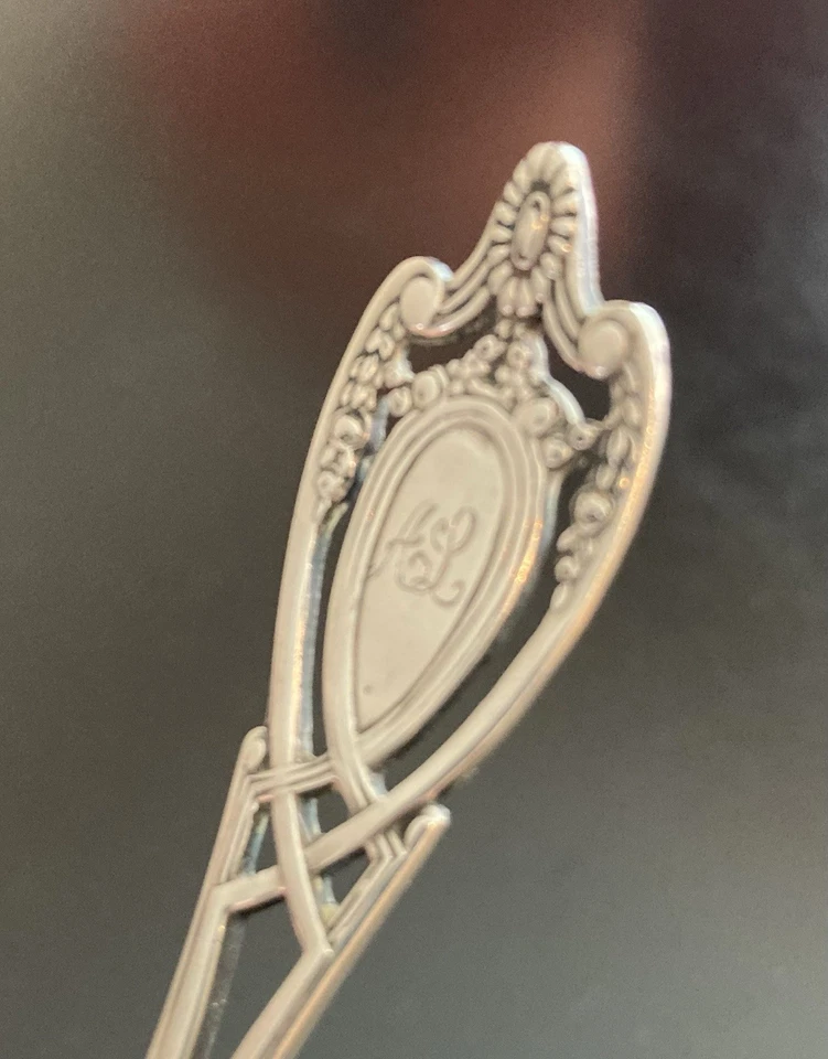 "Empujador de comida para bebé Lunt Monticello de plata esterlina 4"" antiguo 1911" Foto 3 de 4