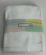 NWT Bright Future Baby Morgan White Thermal Knit Receiving Blanket - Pkg Of 2