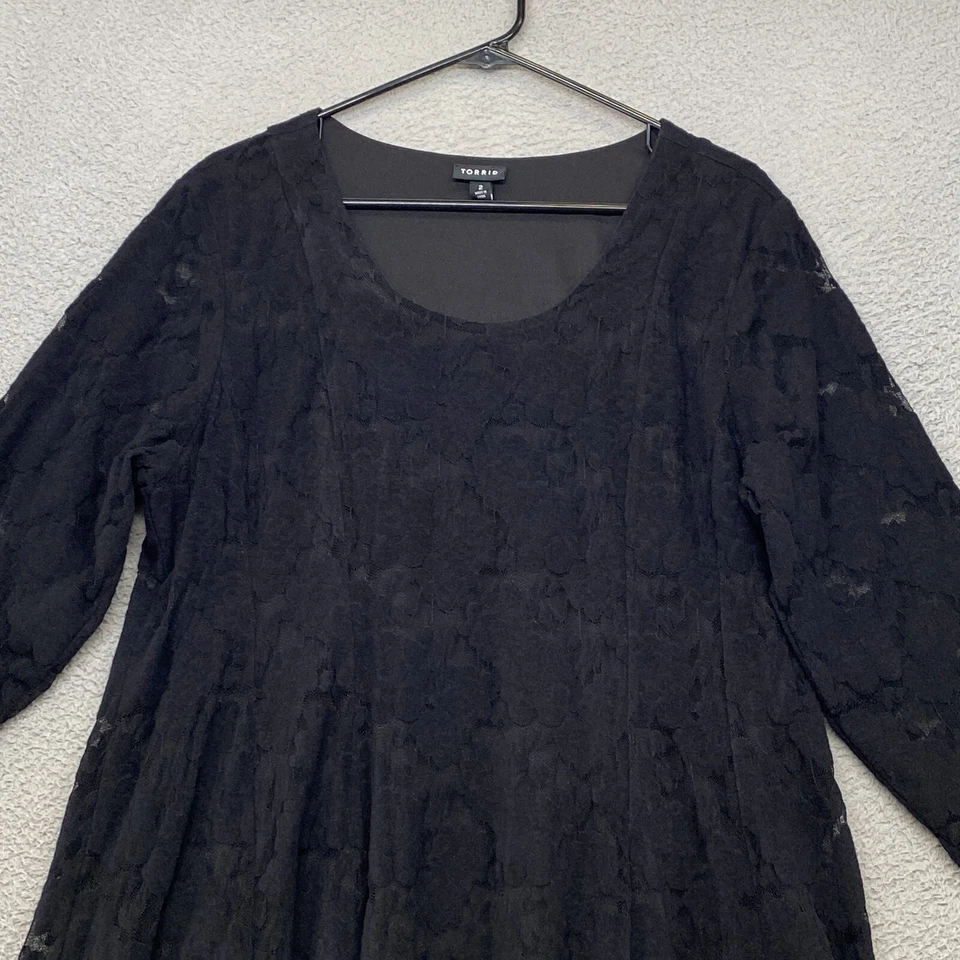 Vestido tórrido para mujer 2/2X Babydoll de encaje línea A negro patinador cuello redondo cóctel Foto 2 de 4