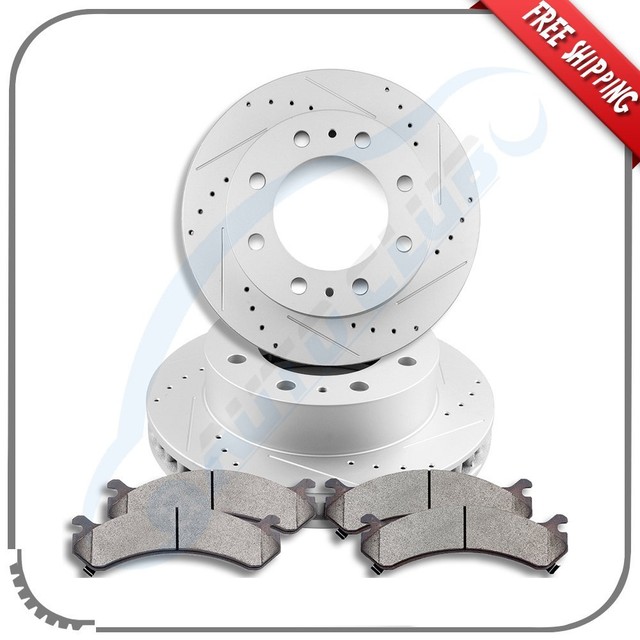 Front Drilled + Slotted Brake Rotors Ceramic Pads For Silverado 2500