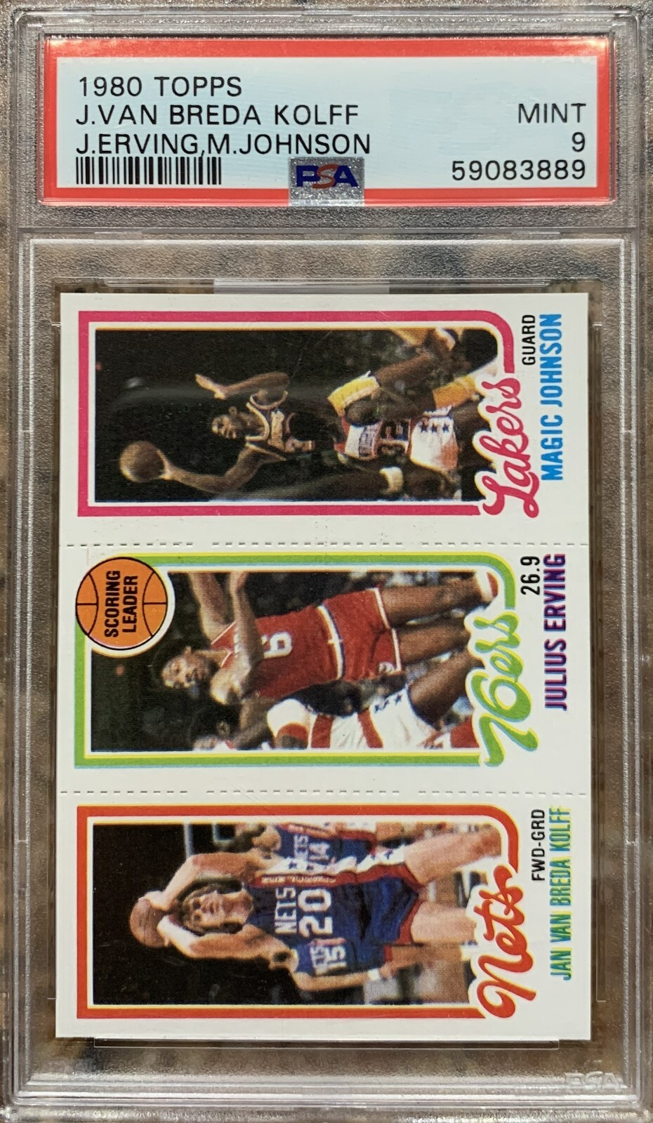 1980 Topps Magic Johnson Julius Erving Jan Van Breda Kolff #139 PSA 9 Low Pop