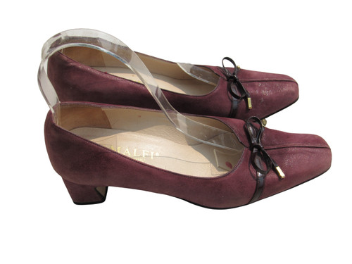 Amalfi by Rangoni All Leather Pumps Chocolate Brown Bow Detail Made Italy 6.5 B