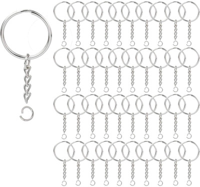 100 Pack Key Ring with Chain and Open Jump,1 Inch Split round Keychain Rings Bul