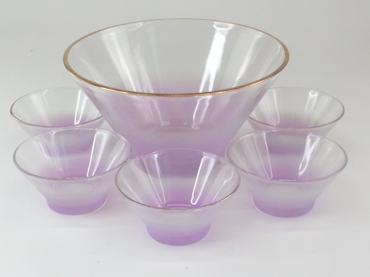 6 Piece Vintage Mid Century, Modern Blendo Salad Bowl Set Lavender 