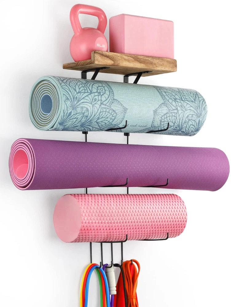 Yoga Mat Holder Accessories Wall Mount Organizer Storage Decor Foam Roller an... Yoga Mat Holder Accessories Wall Mount Organizer Storage Decor Foam Roller an...
