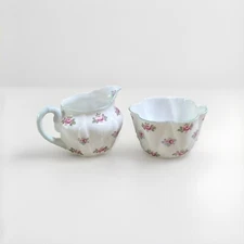 Shelley Rosebud Dainty Cream Pitcher & Sugar Bowl 2p From England Bone China