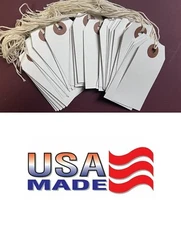 100 Small White Inventory Tags 3 1/4" x 1 5/8" Size 2 Pre-strung with String