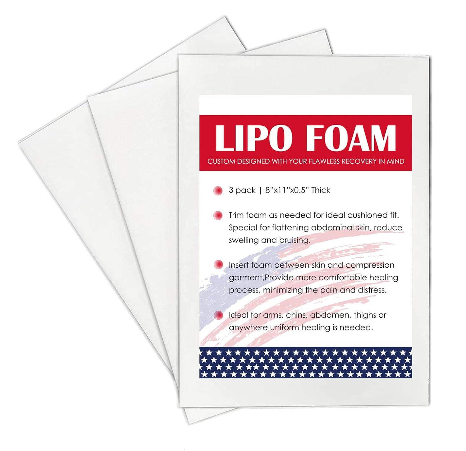 3 Pack Lipo Foam Pads for Post-Surgery Abdominal Flattening After Liposuction