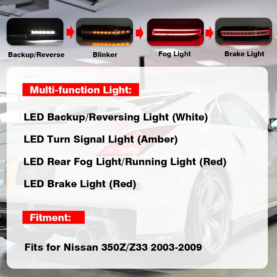Lámpara de freno de respaldo LED secuencial con lente ahumada para Nissan 350Z 2003-09 Foto 2 de 4