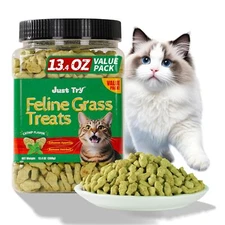 Just Try 13.4 OZ Cat Grass Treats Natural Salmon Flavor Healthy Cat Snacks Tr...