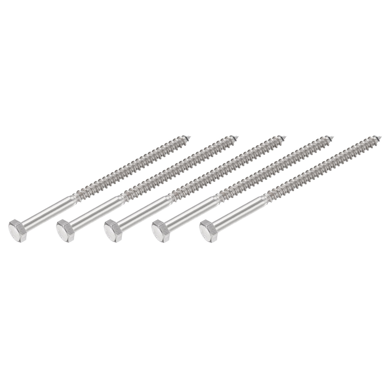304 Stainless Steel Hex Lag Screws M8x130mm 5Pcs Self-Tapping Wood Bolts