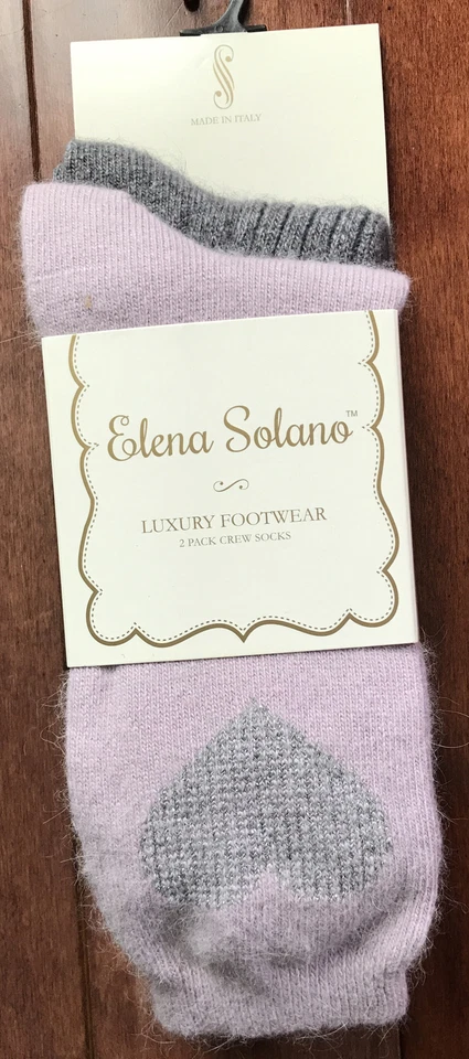 Women Elena Solano Luxury Crew Socks Angora Blend - 2 Pairs Dusty Pink/Gray New - Image 4 of 4