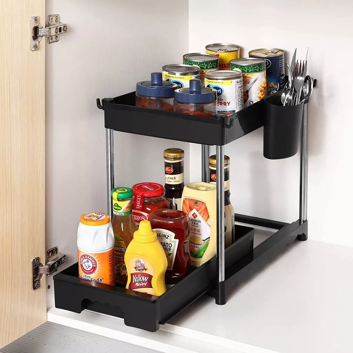 Under Sink Storage Organizer, Sliding Sink Organizer, 2 Tier Pull Out  Basket Sliding Storage Drawer, Under Cabinet Storage Kitchen Spice Organizer,  Bathroom Countertop Organizer, Black 